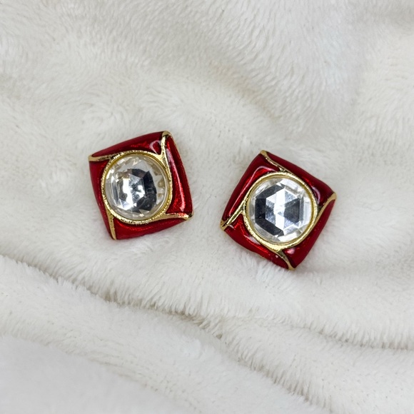 Vintage 1980s Elizabeth Anne Red and Gold Stud Earrings | EUC - Picture 3 of 3